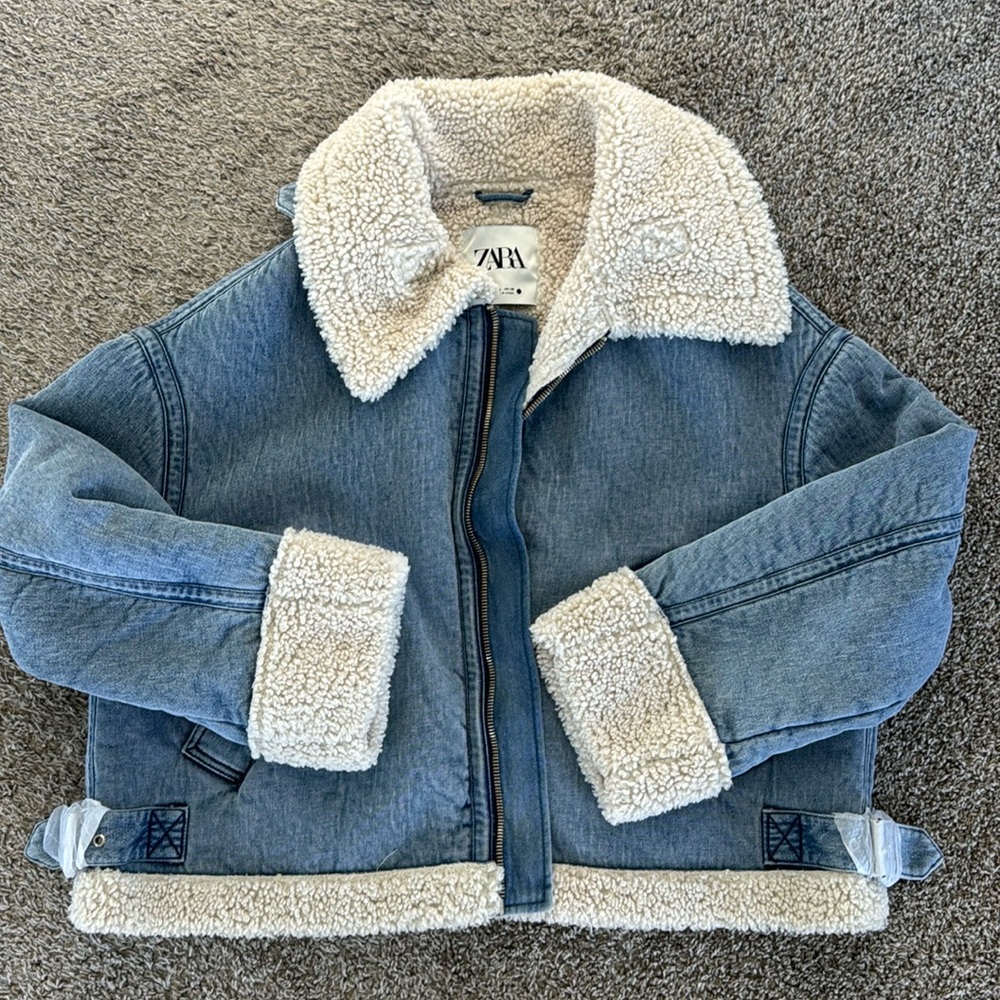 Zara Denim and Sherpa cropped jacket